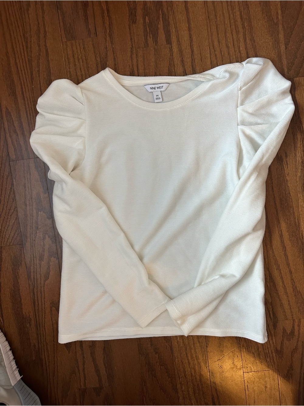 Nine West White Long Sleeve Puff Shoulder Top